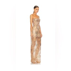 Bronx and Banco Gold Sequin Strapless Maxi Dress Formal Size S